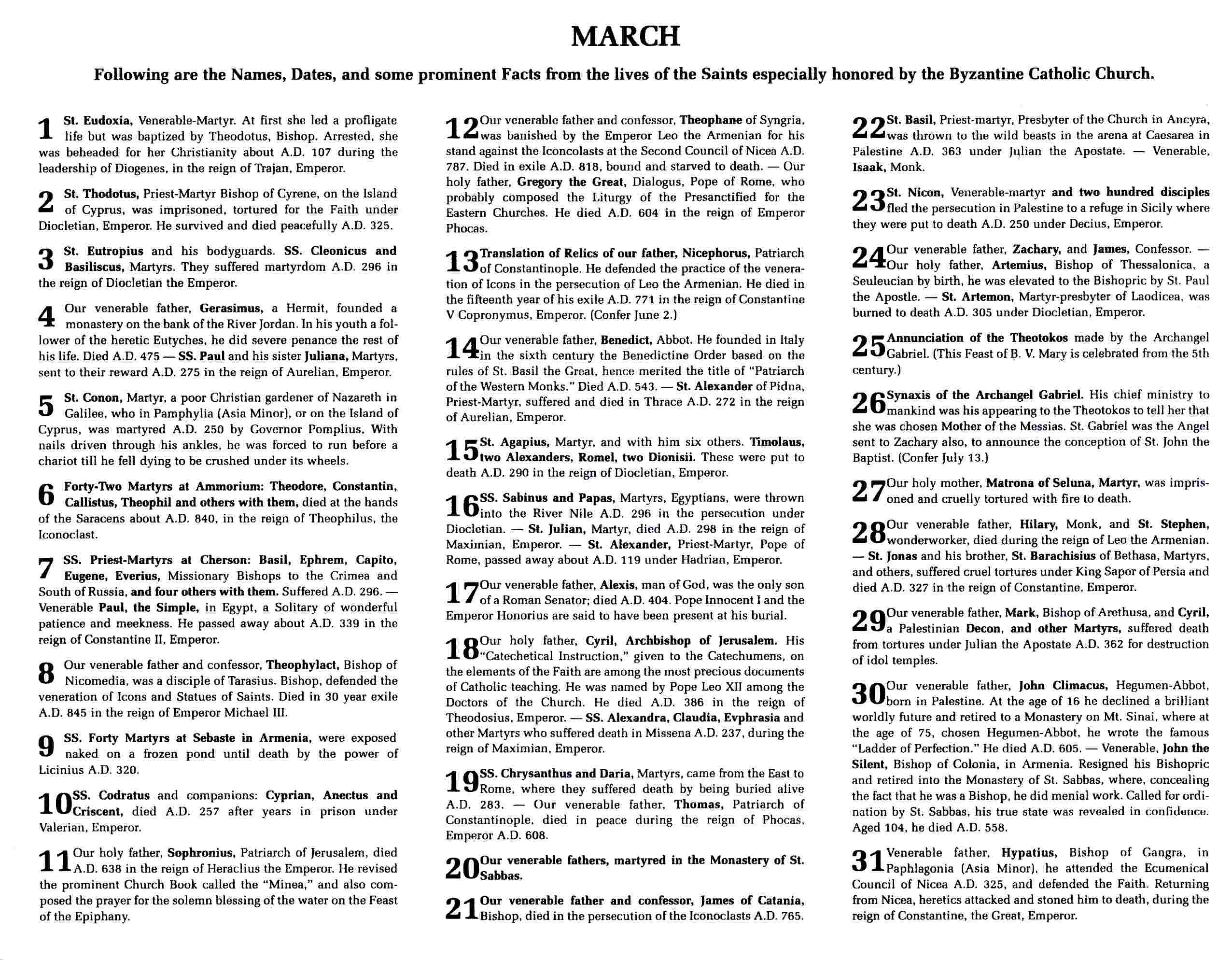 Info about the Saints of the month