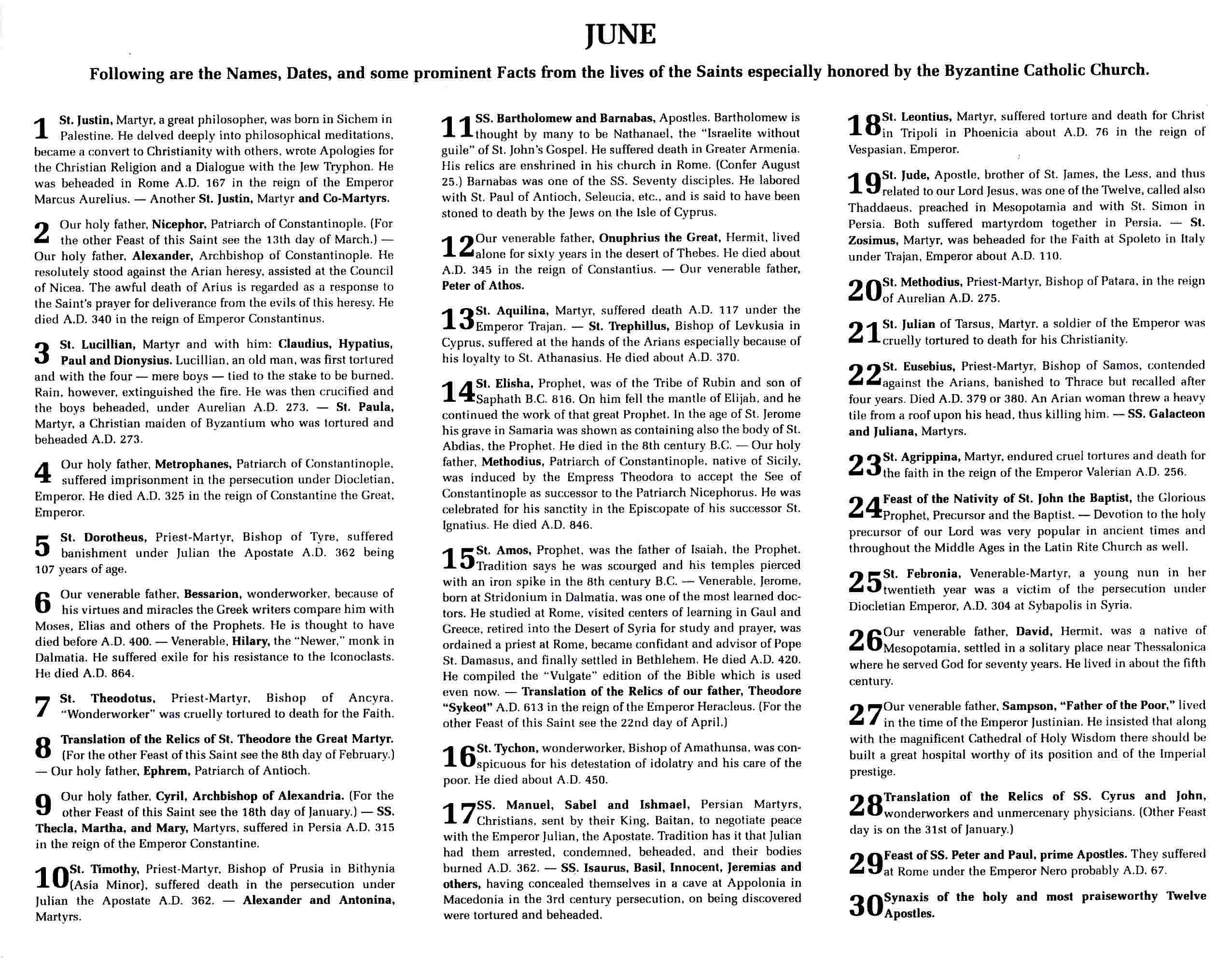 Info about the Saints of the month